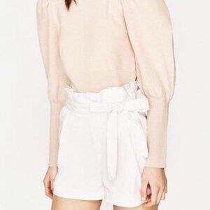 Zara Paperbag Waist High Waist White  Shorts